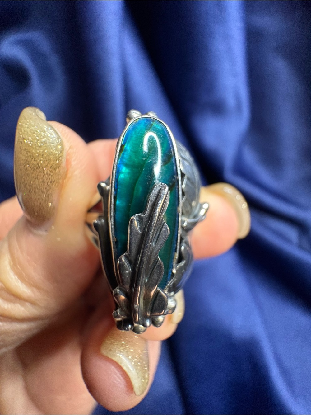 Ring Abalone Native American Signed Artisan 925 Sterling Silver - Picture 11 of 11